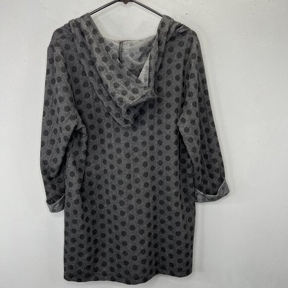 Soft Surroundings Polka Dot Tunic Top L Black Gray Hooded Notched Hem - Picture 4 of 6